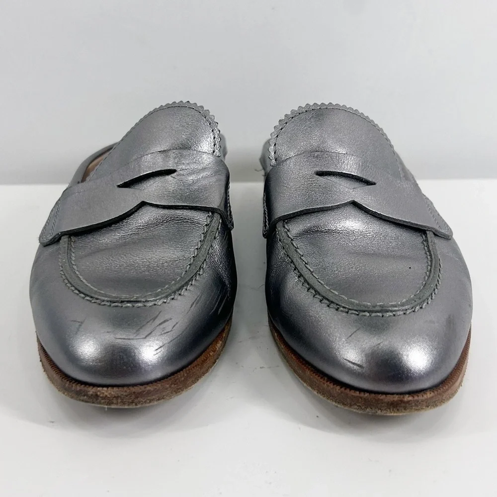 AGL Attilio Giusti Leombruni Silver Metallic Leather Slip On Loafers Size 6